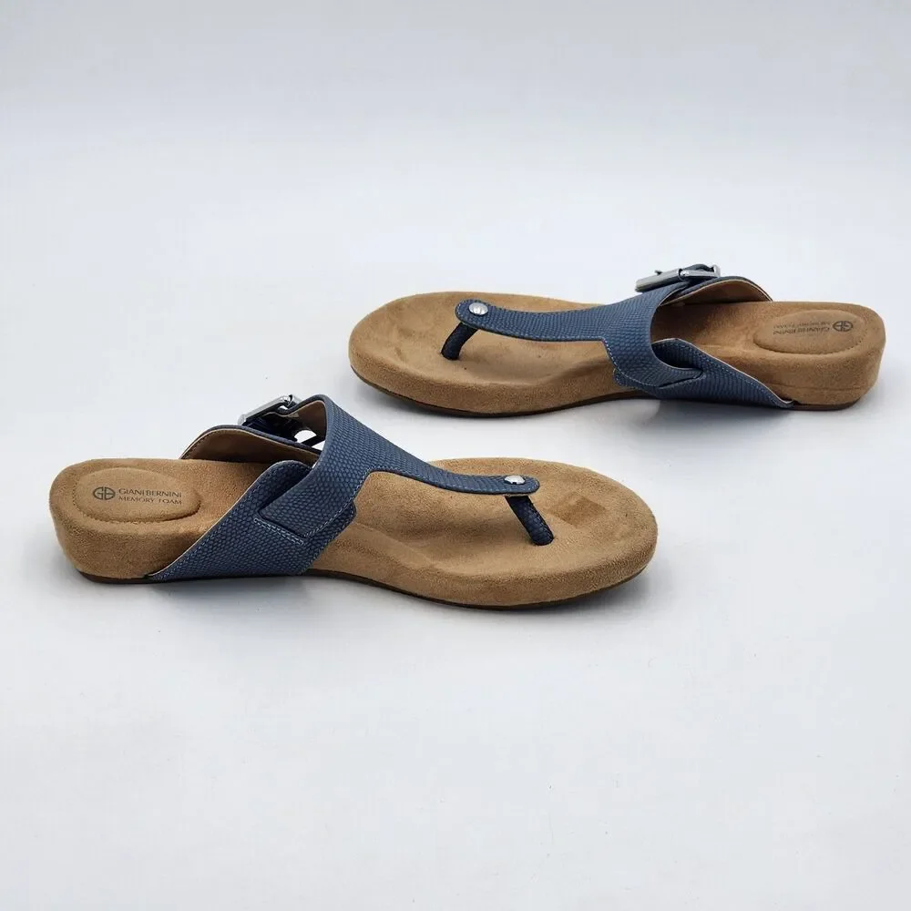 Giani Bernini Rivver Memory Foam Buckle Thong Comfort Sandals Blue Croc Size 7.5